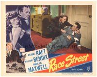 6h706 RACE STREET LC #7 '48 William Bendix helps fallen George Raft, horse racing film noir!