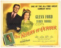 6h092 RETURN OF OCTOBER TC R55 Glenn Ford & pretty smiling Terry Moore + wacky race horse!