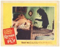 6h724 RETURN OF THE FLY LC #8 '59 fantastic image of insect monster about to attack girl in bed!