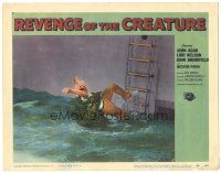 6h728 REVENGE OF THE CREATURE LC #5 '55 c/u of the monster in water pulling man off boat's ladder!