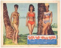 6h732 RIDE THE WILD SURF LC '64 portrait of Barbara Eden, Shelley Fabares & Susan Hart in bikinis!