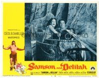 6h757 SAMSON & DELILAH LC #4 R68 scared Hedy Lamarr & Victor Mature in chariot, Cecil B. DeMille