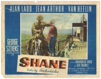 6h784 SHANE LC #5 '53 best card in set, Alan Ladd in buckskin on horseback with Brandon de Wilde!