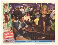 6h822 SOUTH SEA SINNER LC #6 '49 MacDonald Carey stare at Shelley Winters in sexy nightclub outfit!