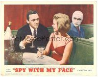 6h834 SPY WITH MY FACE LC #4 '66 Robert Vaughn's double listenens to girlfriend Sharon Farrell
