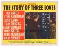 6h845 STORY OF THREE LOVES LC #7 '53 Kirk Douglas stares at pretty Pier Angeli by mailboxes!