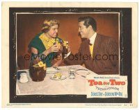 6h865 TEA FOR TWO LC #2 '50 great close up of Doris Day & Gordon MacRae smiling & toasting!