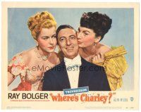6h972 WHERE'S CHARLEY LC #8 '52 wacky close up of Ray Bolger between two pretty ladies!