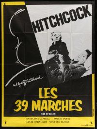 6k540 39 STEPS French 1p R80s Robert Donat, Madeleine Carroll, cool art of Alfred Hitchcock!
