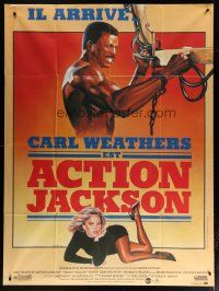 6k543 ACTION JACKSON French 1p '88 different Rombi art of Carl Weathers & sexy Sharon Stone!