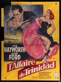 6k546 AFFAIR IN TRINIDAD French 1p '52 wonderful different Grinsson art of sexy Rita Hayworth!