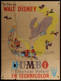 6k639 DUMBO French 1p '47 different colorful art of classic Disney circus elephant, ultra rare!