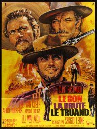 6k682 GOOD, THE BAD & THE UGLY French 1p R70s Clint Eastwood, Lee Van Cleef, Leone, Mascii art!