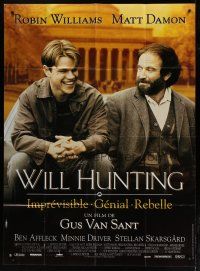 6k681 GOOD WILL HUNTING French 1p '97 great image of smiling Matt Damon & Robin Williams!