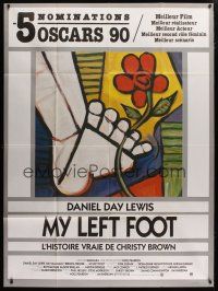 6k812 MY LEFT FOOT French 1p '90 Daniel Day-Lewis, cool artwork of foot w/flower by Seltzer!