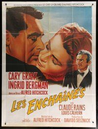 6k831 NOTORIOUS French 1p R80s Roger Soubie art of Cary Grant & Ingrid Bergman, Hitchcock classic!