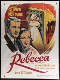 6k881 REBECCA French 1p R70s Hitchcock, different Grinsson art of Laurence Olivier & Joan Fontaine