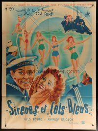 6k899 SAILORS French 1p '47 wonderful Jacques Bonneaud art of sexy girls in swimsuits & Navy men!