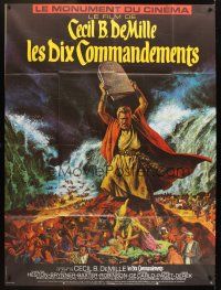 6k948 TEN COMMANDMENTS French 1p R70s Cecil B. DeMille classic, art of Charlton Heston w/ tablets!