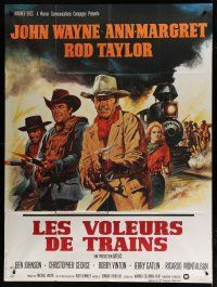 6k963 TRAIN ROBBERS French 1p '73 different art of cowboy John Wayne & sexy Ann-Margret!