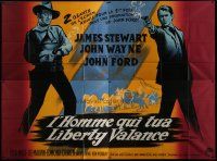 6k510 MAN WHO SHOT LIBERTY VALANCE French 4p '62 art of John Wayne & James Stewart by Grinsson!