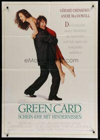 6k079 GREEN CARD German 33x47 '90 Gerard Depardieu, Andie MacDowell, directed by Peter Weir!
