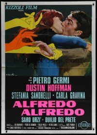 6k184 ALFREDO ALFREDO Italian 1p '72 art of Dustin Hoffman kissing Stefania Sandrelli by Ciriello!