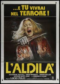 6k190 BEYOND Italian 1p '81 Lucio Fulci, disturbing art of girl getting throat slashed by Sciotti!