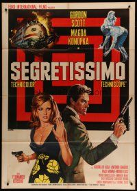 6k242 SEGRETISSIMO Italian 1p '67 art of Gordon Scott with gun & Magda Konopka by Renato Casaro!