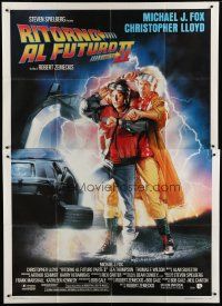 6k128 BACK TO THE FUTURE II Italian 2p '89 art of Michael J. Fox & Christopher Lloyd by Drew!