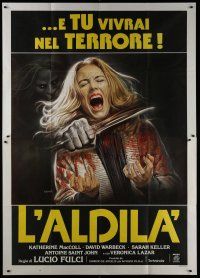 6k131 BEYOND Italian 2p '81 Lucio Fulci, disturbing Sciotti art of girl getting throat slashed!