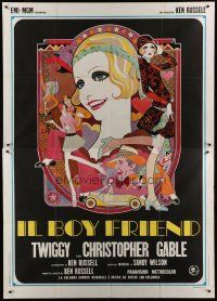 6k134 BOY FRIEND Italian 2p '72 cool art of sexy Twiggy by Dick Ellescas, directed by Ken Russell!