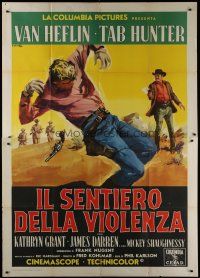 6k146 GUNMAN'S WALK Italian 2p '58 different Ciriello art of Van Heflin & Tab Hunter in gunfight!