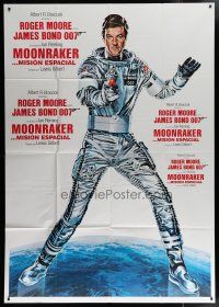 6k067 MOONRAKER 54x77 int'l Spanish-language special '79 Goozee art of Moore as Bond in space suit!