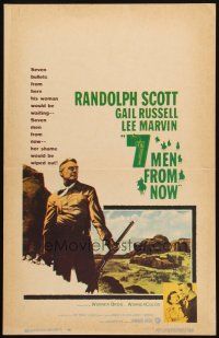 6k262 7 MEN FROM NOW WC '56 Budd Boetticher, great full-length art of Randolph Scott with rifle!