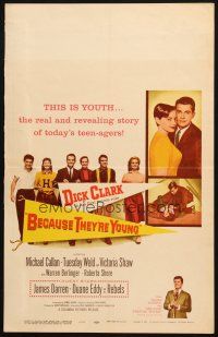 6k285 BECAUSE THEY'RE YOUNG WC '60 great portrait image of young Dick Clark, Tuesday Weld