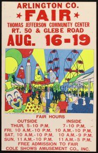 6k038 CIRCUS POSTER circus poster '70s the Arlington County Fair, colorful art!