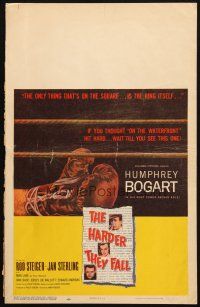 6k377 HARDER THEY FALL WC '56 Humphrey Bogart, Rod Steiger, cool boxing glove artwork!