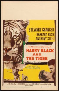 6k379 HARRY BLACK & THE TIGER WC '58 cool art of tiger & hunter Stewart Granger with gun!