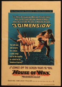6k391 HOUSE OF WAX WC '53 cool 3-D artwork of monster & sexy girls kicking off the movie screen!