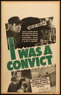 6k395 I WAS A CONVICT WC '39 Barton MacLane paid for one mistake with 2 years behind bars!