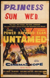 6k497 UNTAMED WC '55 cool art of Tyrone Power & Susan Hayward in Africa with native tribe!