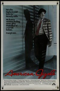 6m054 AMERICAN GIGOLO 1sh '80 handsomest male prostitute Richard Gere is being framed for murder!