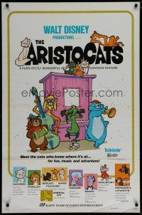6m064 ARISTOCATS 1sh R73 Walt Disney feline jazz musical cartoon, great colorful image!