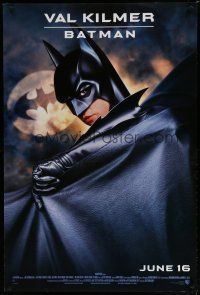 6m089 BATMAN FOREVER advance 1sh '95 cool image of Val Kilmer as Batman!