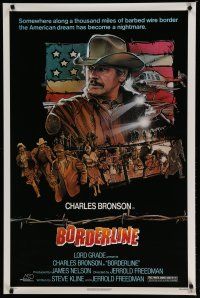 6m132 BORDERLINE 1sh '80 art of U.S. Border Patrol agent Charles Bronson by Drew Struzan!