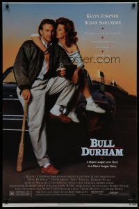 6m143 BULL DURHAM 1sh '88 great image of baseball player Kevin Costner & sexy Susan Sarandon!