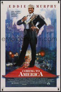 6m177 COMING TO AMERICA 1sh '88 great artwork of African Prince Eddie Murphy by Drew Struzan!