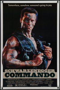 6m178 COMMANDO 1sh '85 Arnold Schwarzenegger is going to make someone pay!