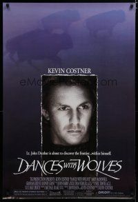 6m194 DANCES WITH WOLVES DS 1sh '90 Kevin Costner directs & stars, image of buffalo!
